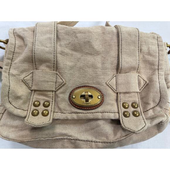 Fossil Long Live Vintage Khaki Canvas & Leather Crossbody Messenger‎ Bag Khaki - Picture 13 of 16